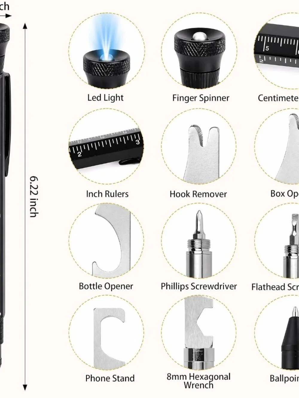 Multi-Function Aluminum Pen 11-in-1 Tool Set – LED Flashlight(1 Pack)